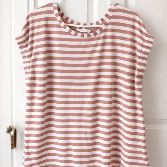 Jane + Delancey Blush Pink Striped Dolman Sleeve Top Casual Boho Scoop Neck Tee - Picture 2 of 8